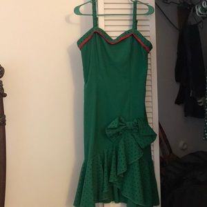 Tatyana Green Vintage-style Dress w/ Green Bow L